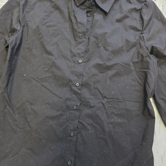 Time And Tru Long Sleeve Collar Size Large Button‎ Down Black Blouse - Picture 2 of 5